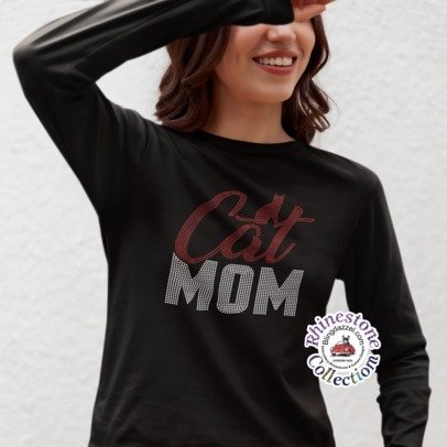 Cat Mom Rhinestone Shirt – Cat Lover Sparkle Bling Apparel for Women | Blingdazzel
