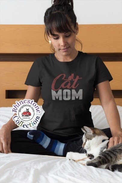 Cat Mom Rhinestone Shirt – Cat Lover Sparkle Bling Apparel for Women | Blingdazzel
