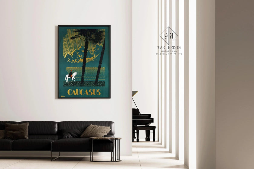 Caucasus | Striking Teal Soviet Travel Poster with Gold Highlight | Vintage Movie Print (available handframed or unframed)