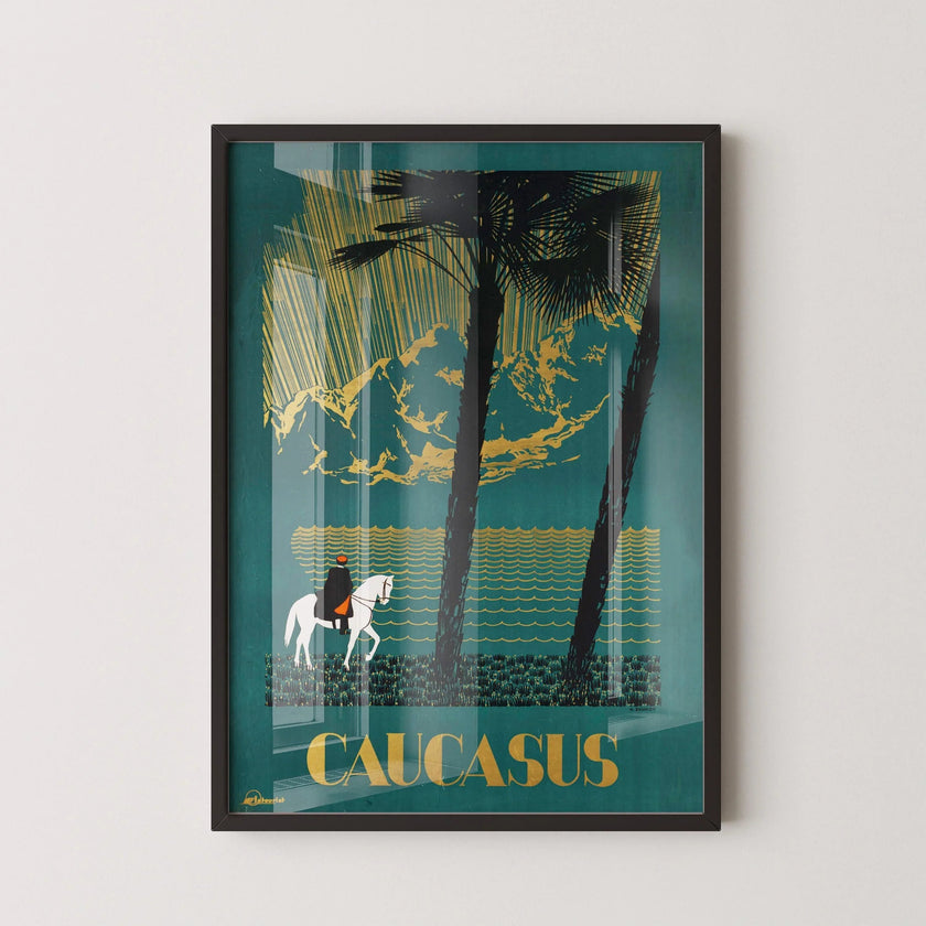 Caucasus | Striking Teal Soviet Travel Poster with Gold Highlight | Vintage Movie Print (available handframed or unframed)