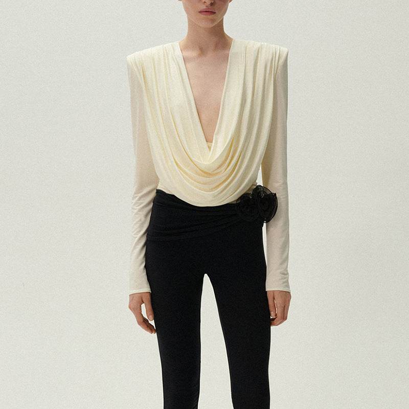 Top Fashion Swing pleated draping cowl neck blouse top