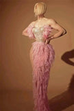 Strapless Tassle  Corset dress Women's Tube Top Rhinestone Chain Skirt Outfit for Evening party Cocktail event
