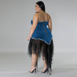 Women's Fashion Sleeveless Denim Stitching Mesh Jeans Tassel Dress