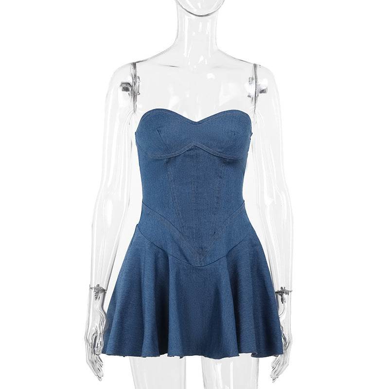 Fashion Tube Top Denim short mini Dress for Club