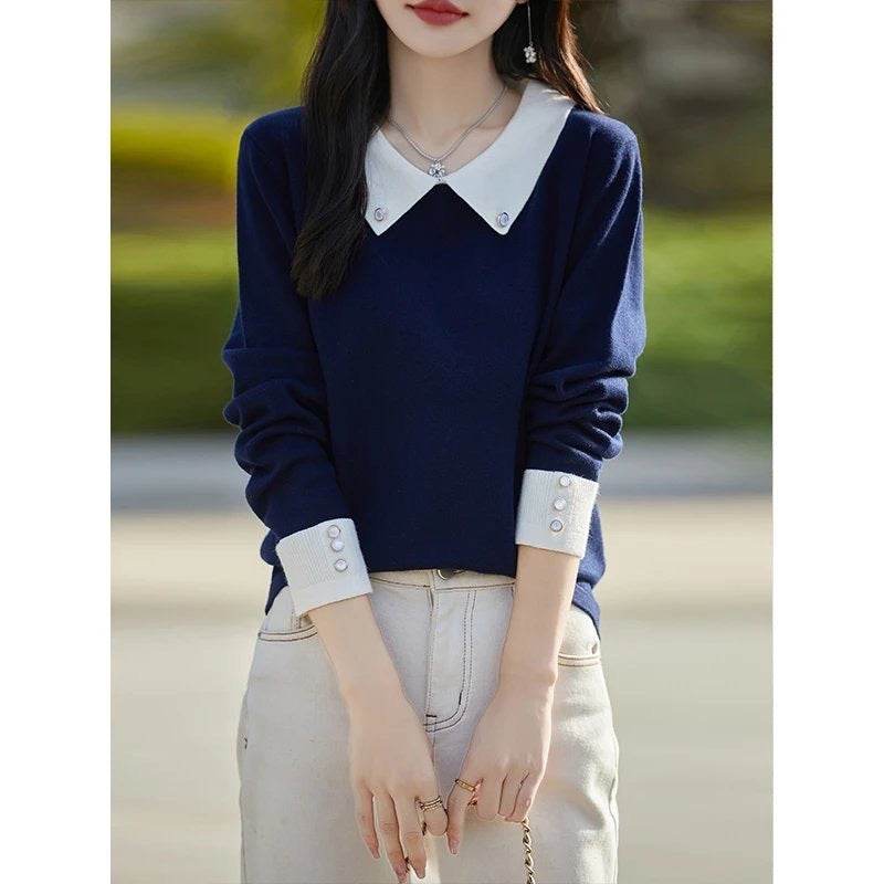 Lapels Bottoming Sweater blouse top For Women