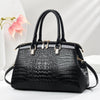 Women's Large-Capacity Patent Leather Commuter Handbag with Crocodile Pattern