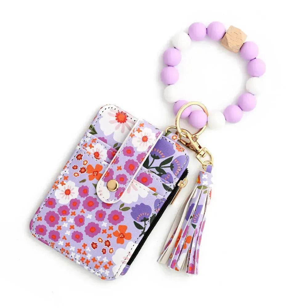 Women's Flora Print Tassel Leather Card Holder Wallet