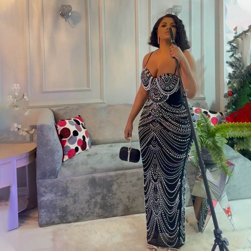 Sleeveless Beaded Long Party dress