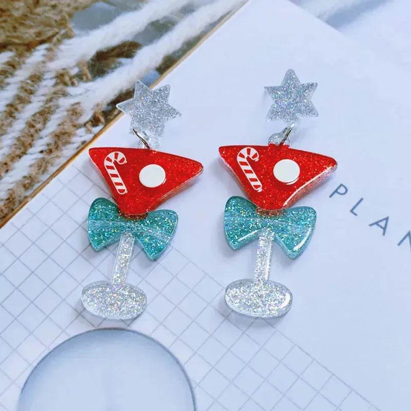 Sweet Christmas Tree Earrings With Rhinestones New Fashion Christmas Acrylic Earrings Women's Jewelry