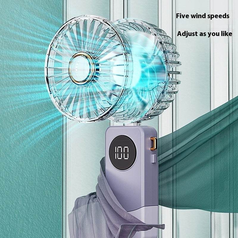 Handheld Fan Digital Display Hanging Neck Folding Charging