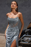 Structured corset bodice with ruched hip detail