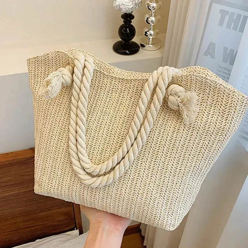 Large Capacity Straw Beach Shoulder Bag Shopping Bag
