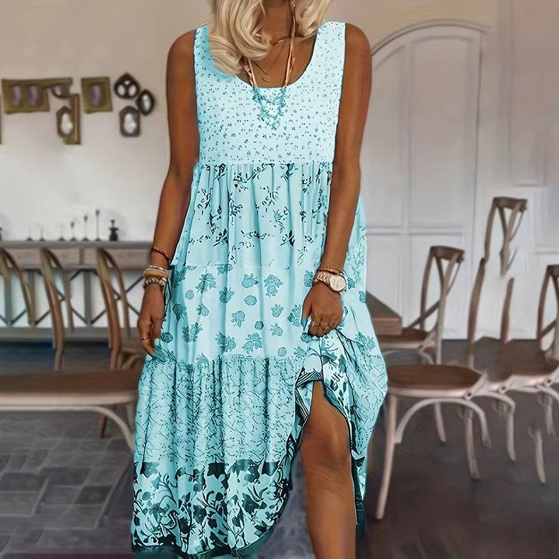 Casual Summer Boho Dress Floral Sleeveless Midi Dress