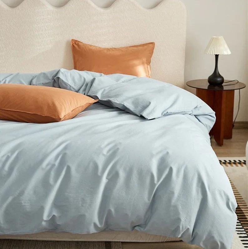 100% Cotton Sanding Duvet Cover Set - Thickened Solid Colour for Autumn and Winter