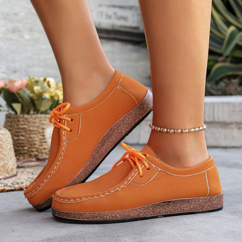Women's Suede Lace-Up Flat Casual Loafers