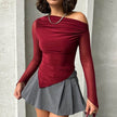 Slant shoulder Micro-transparent Irregular Bodycon top blouse  women