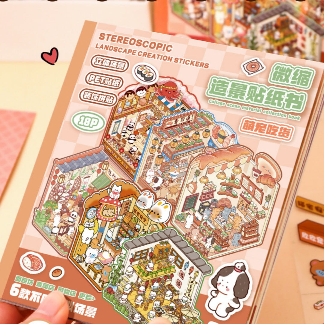 3D Stereoscopic Miniature Scene Sticker Book – Kawaii Landscape Creation Kit
