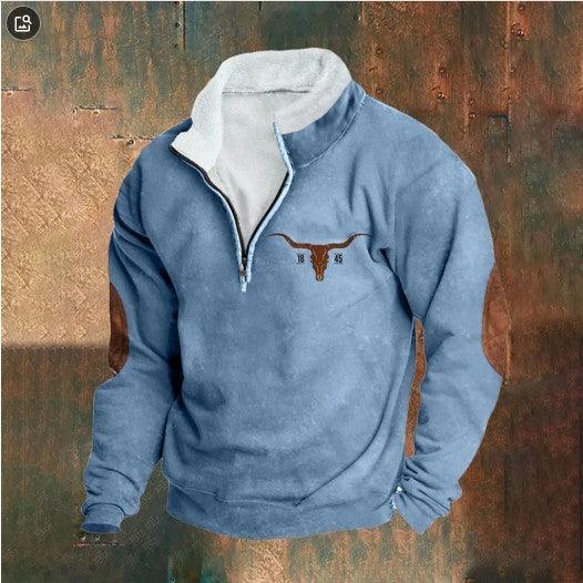 Retro Patchwork Half Cardigan Men's Long-sleeved Sweater
