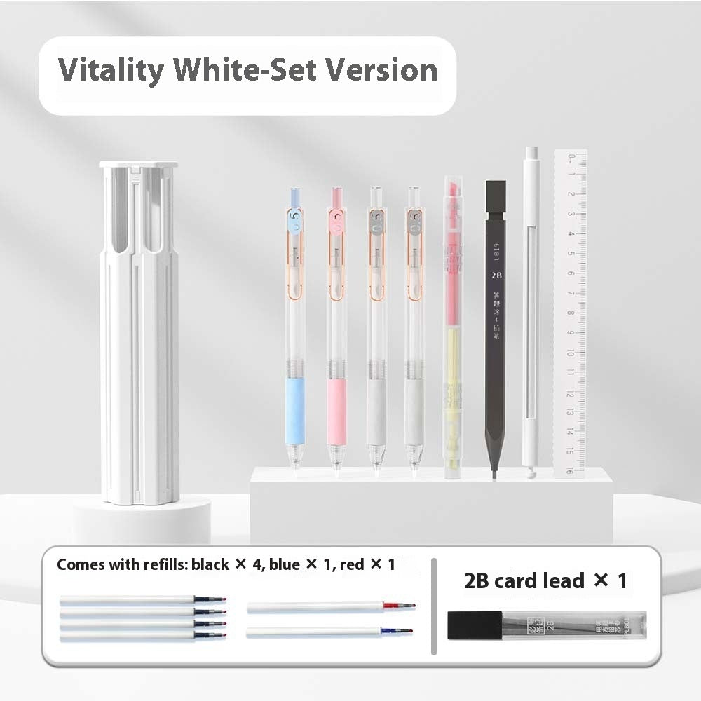 Portable 6-Pen Mechanical Pencil Set with Case – Simple & Suite Versions (White, Blue, Pink)