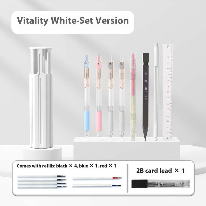 Portable 6-Pen Mechanical Pencil Set with Case – Simple & Suite Versions (White, Blue, Pink)