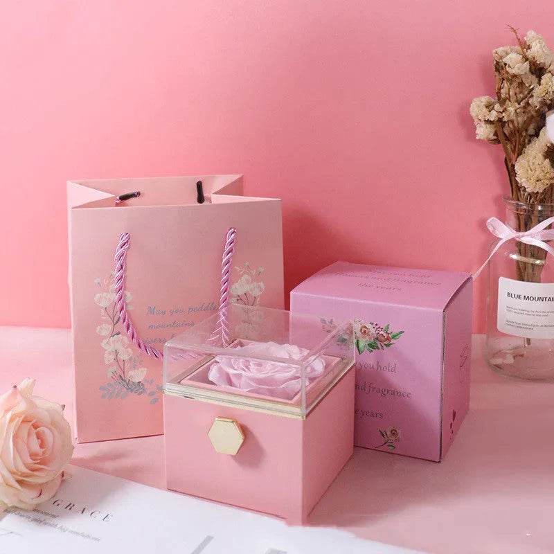 Fashion Acrylic Rotating  Valentine  Rose Jewelry gift  Box