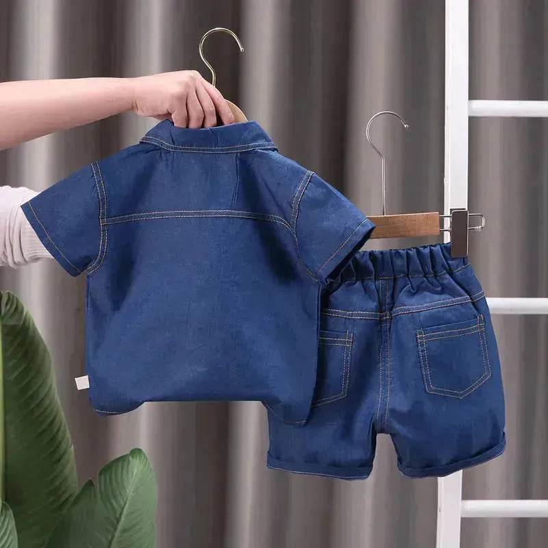 Lapel Short Sleeve Suit Children's Clothing Casual wear for boys Denim Two piece for boys