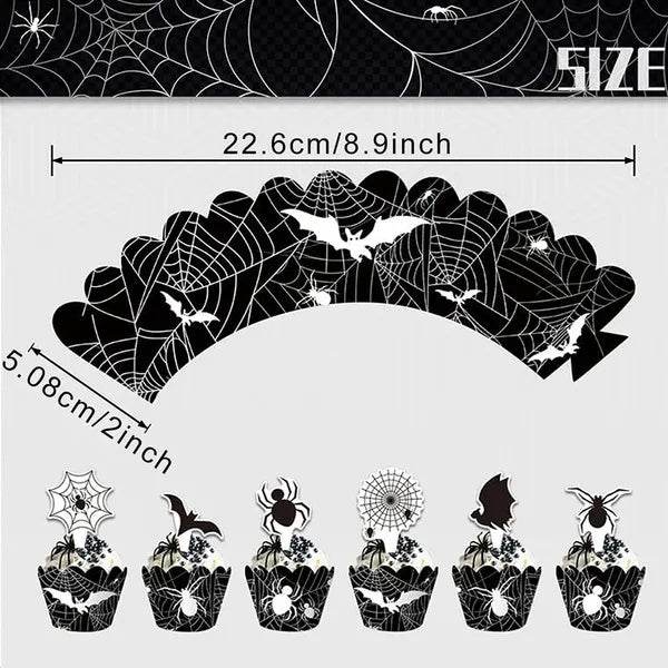 3 Tier Halloween Cupcake Stand Black Spider Web Cardboard Cupcake Stand Spider Bat Cupcake Toppers Halloween Cupcake Holder Tower For Halloween Birthday Party Supplies