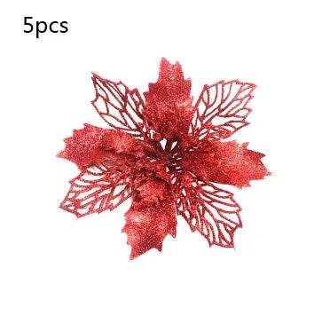 Glitter Artifical Christmas Flowers Christmas Tree Decorations For Home Fake Flowers Xmas Ornaments New Year Decor
