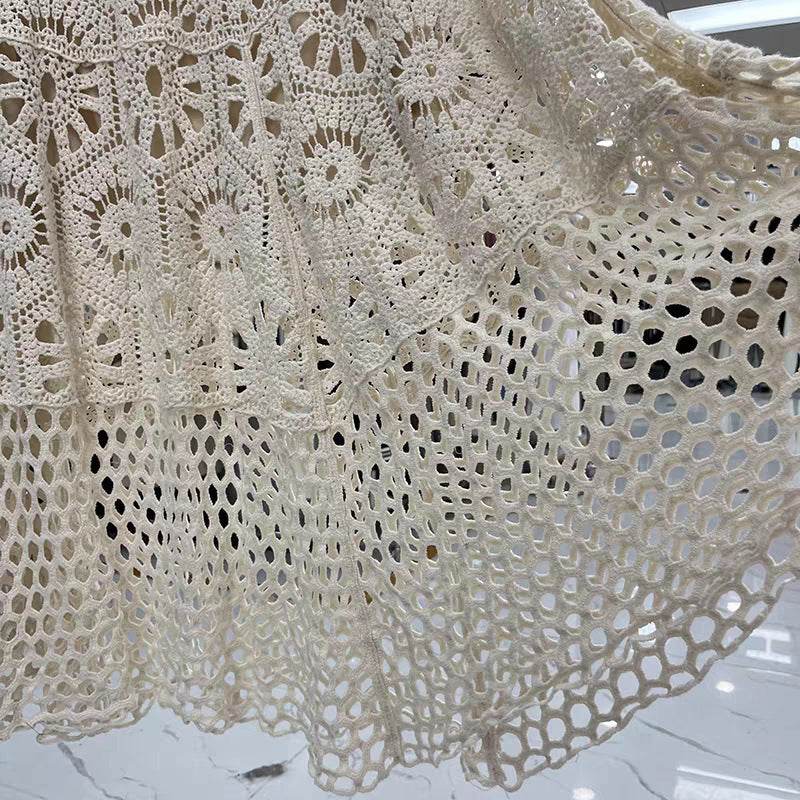 Spring Summer Crochet Lace Patchwork A- Line Beach Skirt Holiday Style Hollow-out flared flowy Maxi Skirt