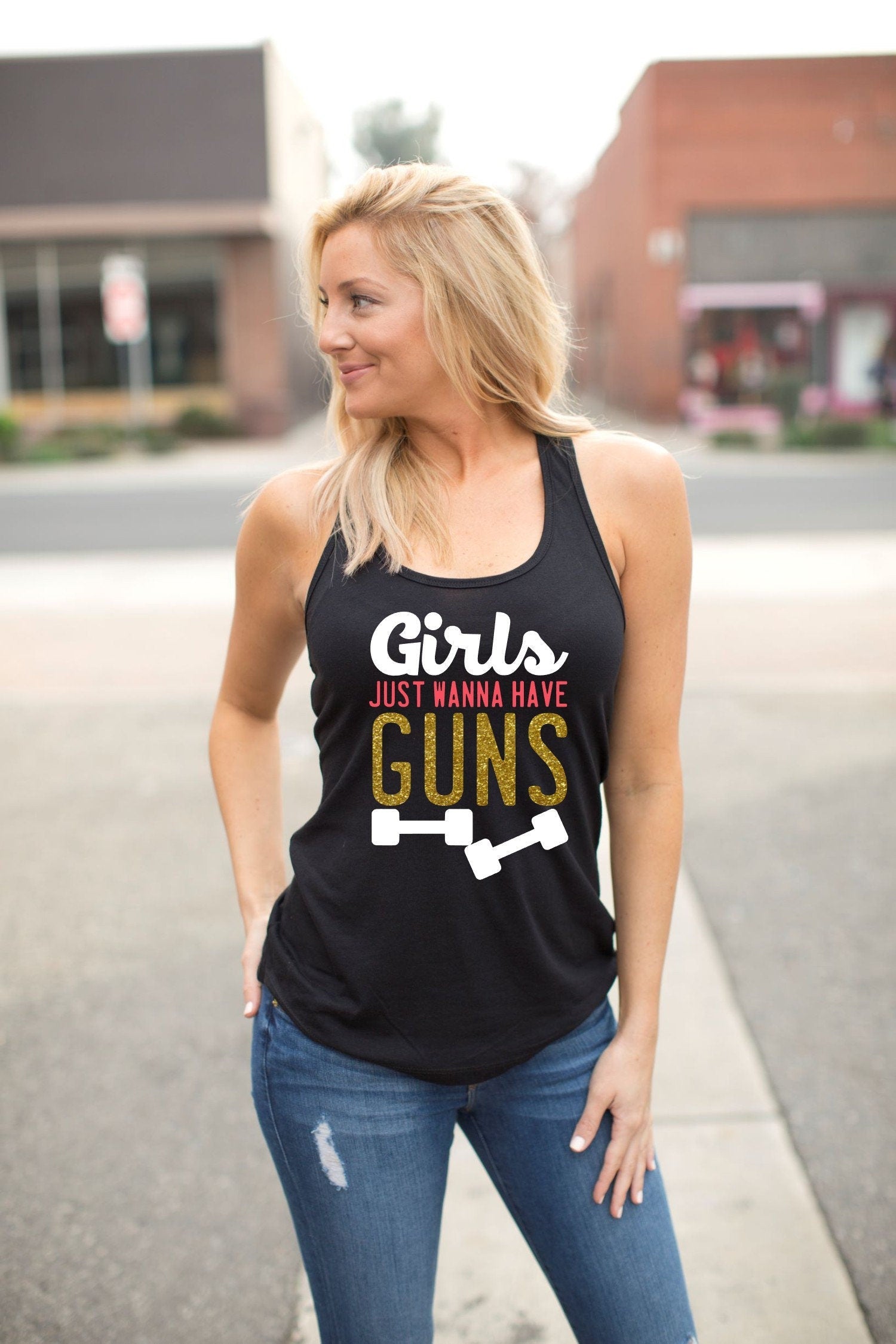 Girls Just Wanna Have Guns Racerback Tank Top