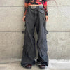 Ribbon Multi-pocket Workwear Baggy Jeans Pant For Women