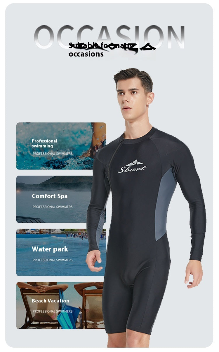 Men's One-Piece Long Sleeve Swimsuit | Sun Protection Quick-Dry Lycra Canada