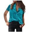 European And American Spring And Summer Pocket Short Sleeve Suede Shirt For Women