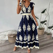 Women's Summer Flowy Maxi Dress Casual Cap Sleeve V Neck Smocked Waist Beach Sundress