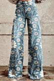 Women's Graphic Print Wide Leg Distressed Denim Pants – Plus Size Straight Leg Casual Jeans
