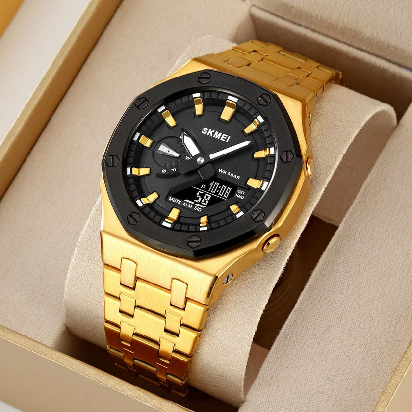 Men's Multifunction Dual Display Business Watch Quartz 50M Waterproof