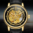 Men's Hollow-Out Mechanical Watch, Skeleton Dial Dress Watch in Gold, Silver and Black
