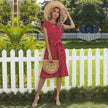Summer Women Polka Dot Short Sleeve Dress Casual Pleated Midi Dresses Elegant Green Office Lady Clothing