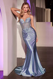 FITTED CRYSTAL EMBELLISHED STRETCH SATIN DRESS