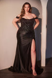 SATIN CURVE DRESS with OFF THE SHOULDER LACE