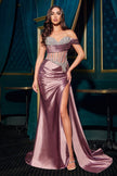 One off-the-shoulder sweetheart and Satin stretch