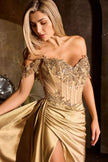 shimmering off-the-shoulder dress