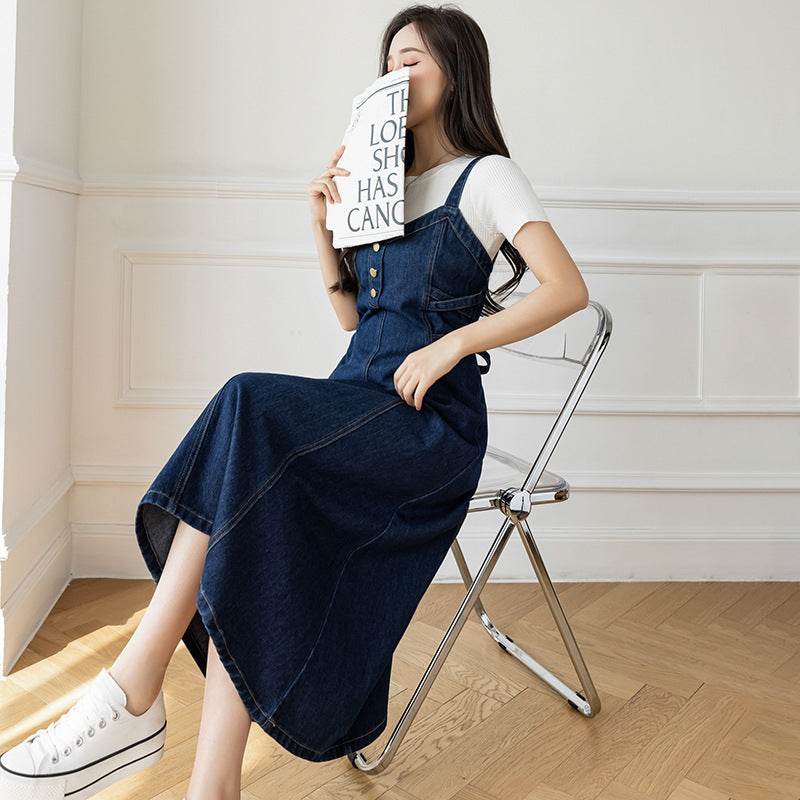 Spring And Autumn New Korean Style Casual All-matching Jeans Suspender Dress