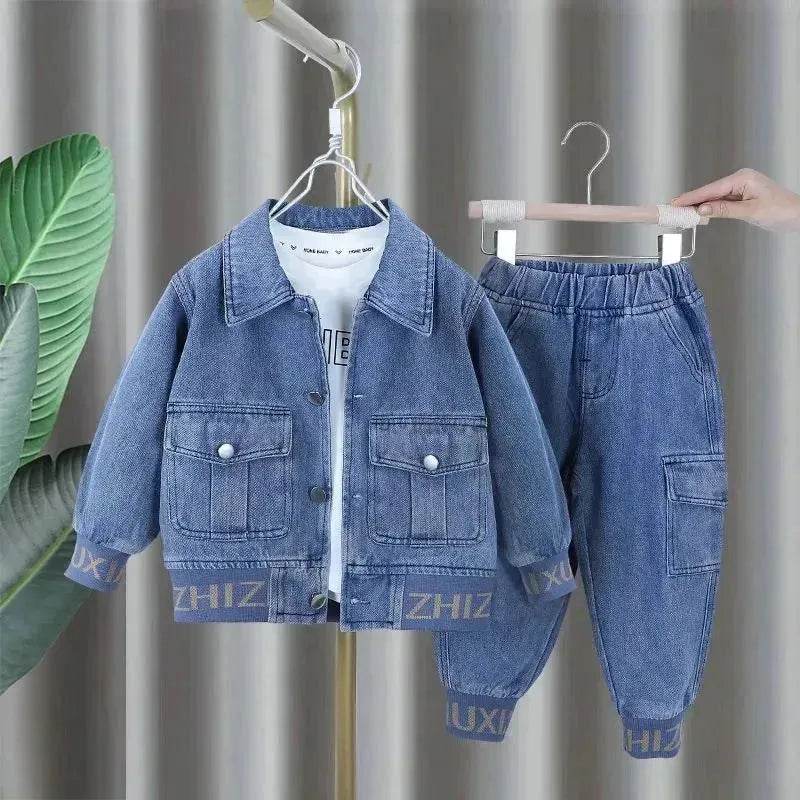 Neutral Unisex Denim Suit Spring Clothes Western Style Denim Two piece for boys and girls