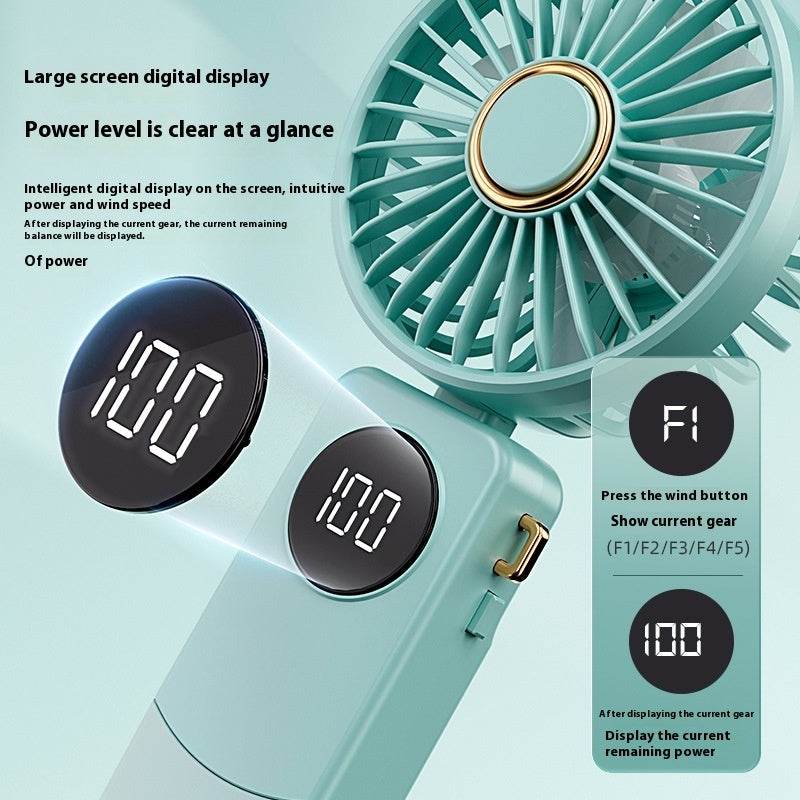 Handheld Fan Digital Display Hanging Neck Folding Charging