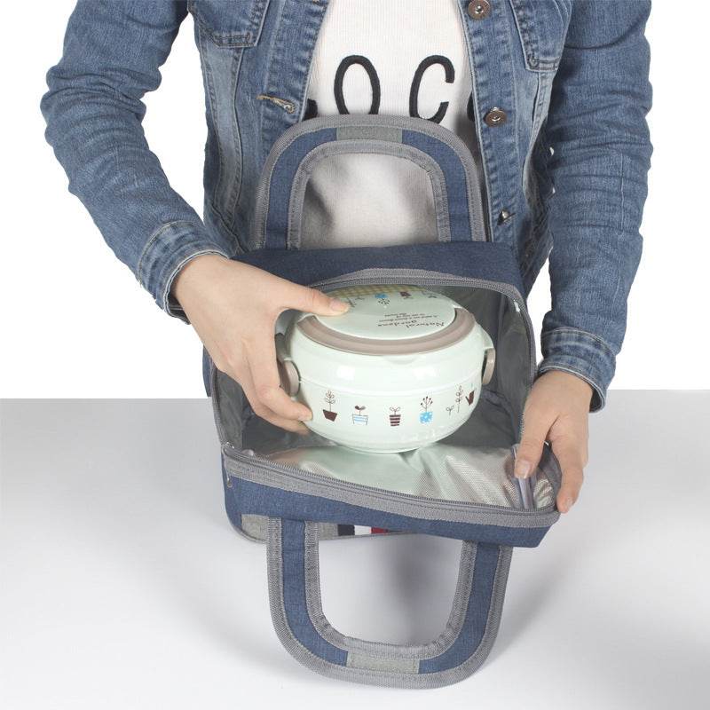 Thermal Insulated Denim Work Lunch Bag for Women