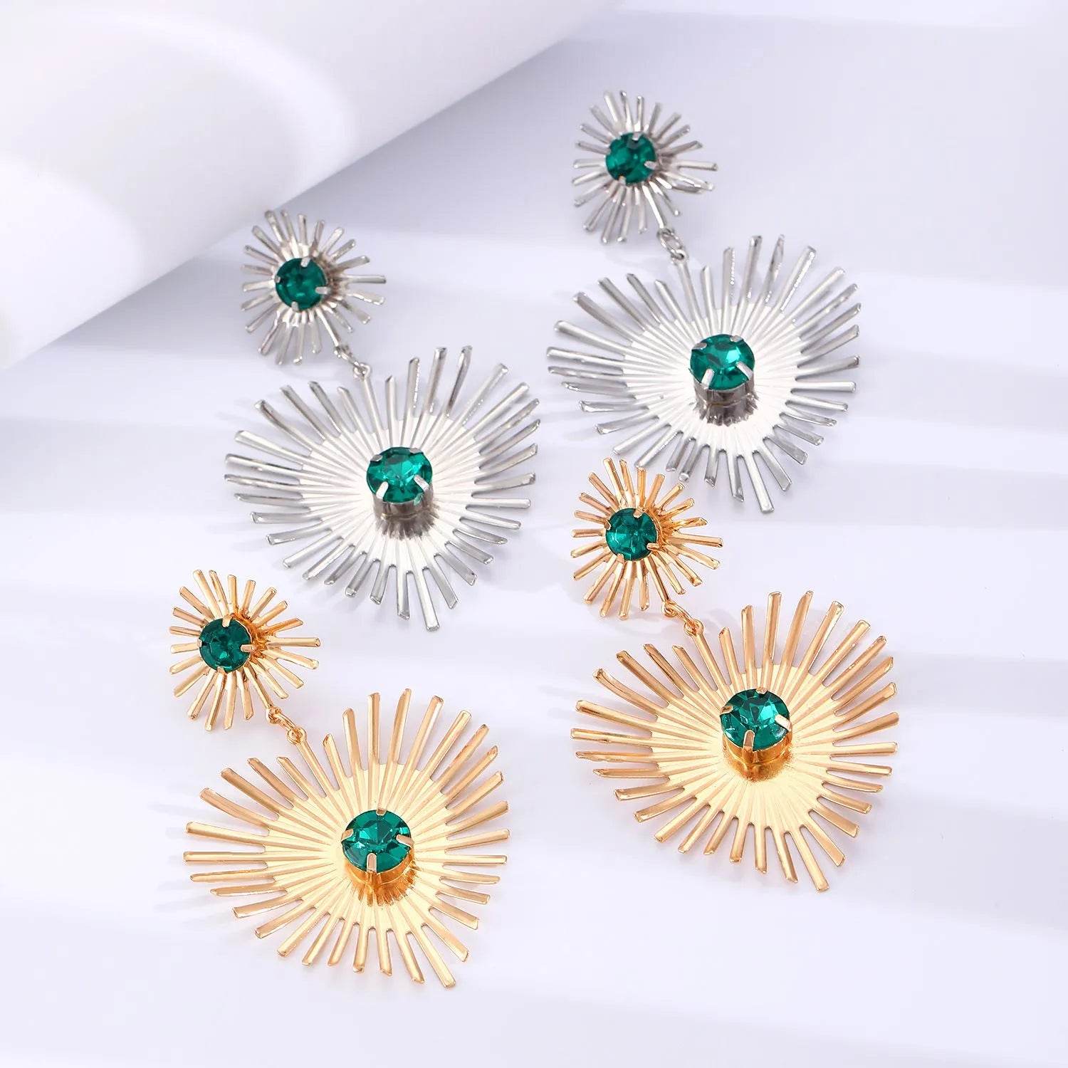 Bohemian Sunflower Heart-shaped Earrings Rhinestone Exaggerated Chandelier earring