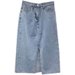Casual Front Slit Dark Blue and Light Blue Denim Midi Skirt for women