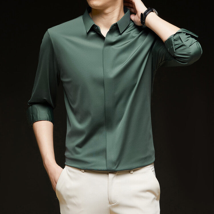 Men's Ice Silk Formal Shirt Half Sleeve Cardigan Canada | EX-STOCK