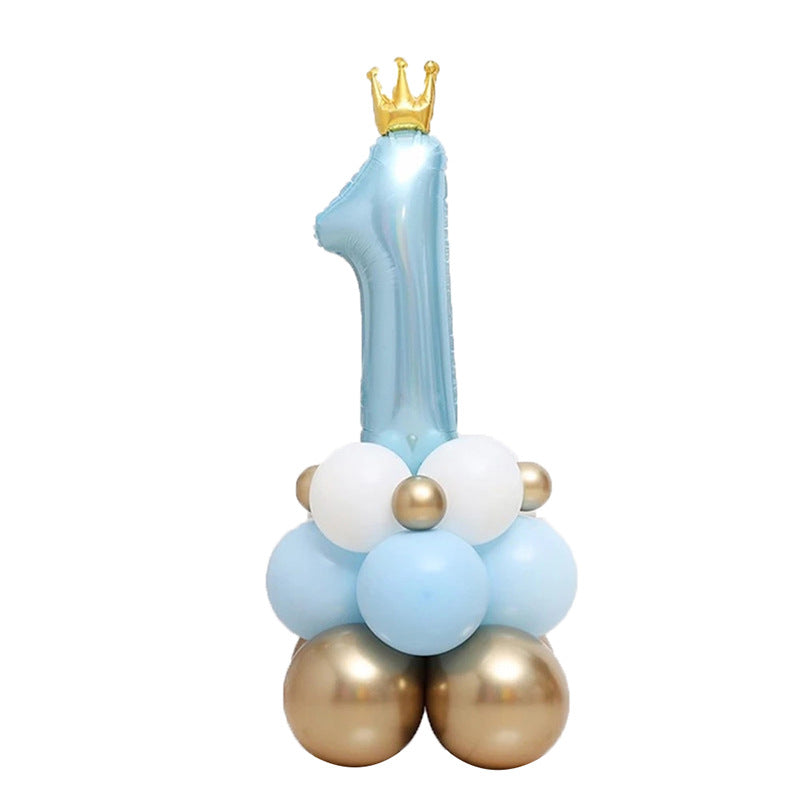 1st Birthday Balloon Column Kit – Pink & Blue Crown Number 1 Party Decoration Supplies